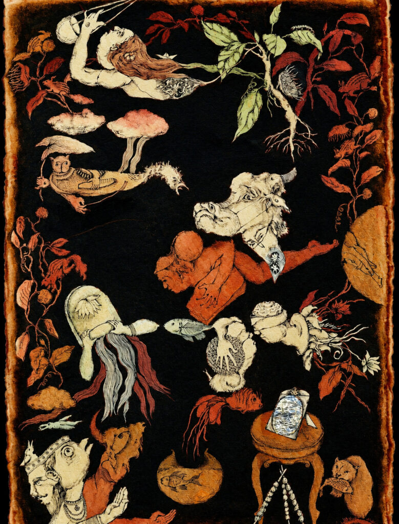 One of the exhibition's highlights is the 30-foot site-specific mural, "She Carries the River in Her Skin," which reflects the lives of women and marginalized communities living on the frontlines of climate change. Another major work, the large-scale scroll "Between the Sea and Sky, Who Holds the Ground," presents an expansive visual narrative of the Sundarbans ecosystem, climate displacement, Bonbibi mythology, and the enduring relationship between humans and nature.