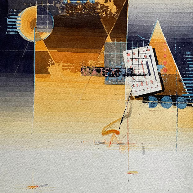 In contrast, Azmir Hossain approaches watercolour through a disciplined balance of drawing and colour. Draftsmanship plays a central role in his practice, yet it never overwhelms the expressive potential of paint. Instead, line and colour exist in a harmonious relationship. In his Sakrain and Monsoon series, cultural memory and everyday experience are rendered with contemplative sensitivity. Through controlled washes and carefully observed light, he transforms ordinary scenes into meditative visual experiences.