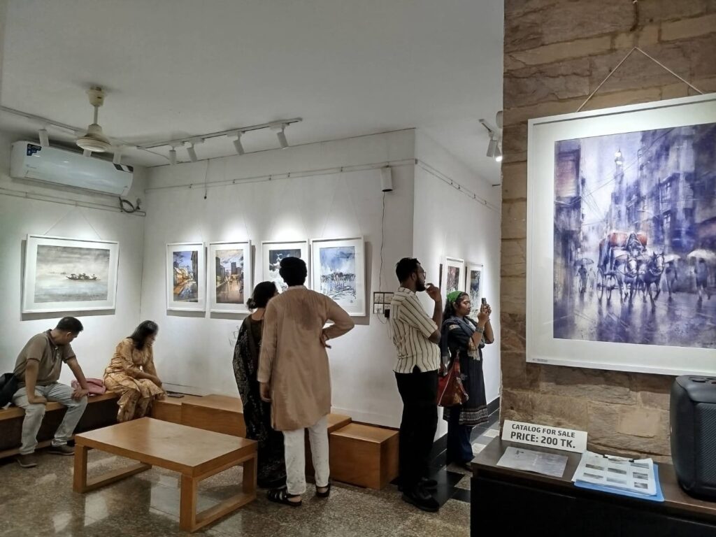 The exhibition features works by 25 watercolor artists from Bangladesh, bringing together renowned masters, experienced practitioners, promising young artists, and recent graduates from art institutions. As a result, the exhibition creates a unique dialogue among three generations of artists, showcasing diverse artistic experiences, aesthetic perspectives, and creative